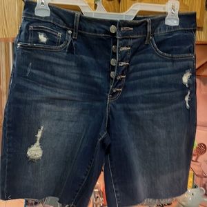 Distressed denim shorts